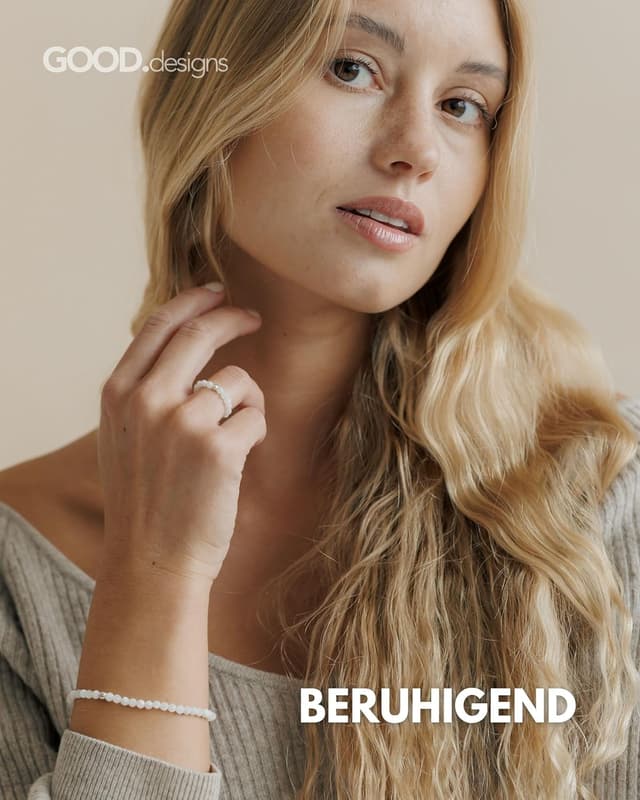 Detalle de GD GOOD.designs Anti Stress Ring mit Naturstein-Perlen für Damen – elastisch, Ringgröße 52–60