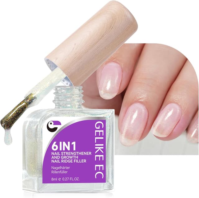 Detalle de Gelike ec Vernis Durcisseur Ongle Fort et Croissance – soin base pour ongles fins et cassés, rose pailleté
