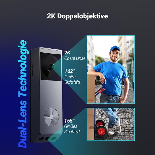 Detalle de EZVIZ Kabellose Türklingel EP3x mit Smart-Display SD7, 2K/2MP & Doppellinse – Personen-/Paketerkennung