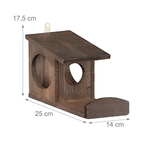 Detalle 2 de Relaxdays Comedero para Ardillas de Madera, Marrón Oscuro 🐿