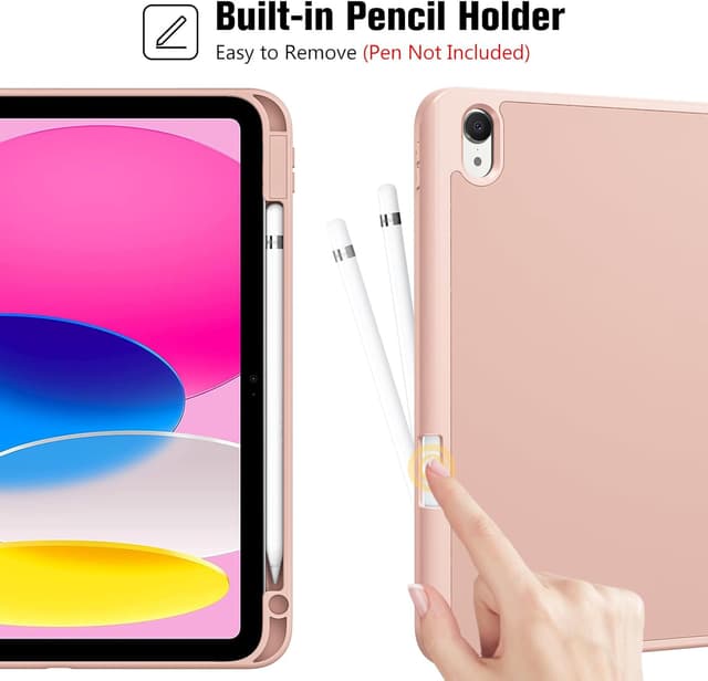Detalle de ProCase Hülle für iPad 10. & 11. Generation (2022/2025) mit Stifthalter und Smart Cover – Rose Gold