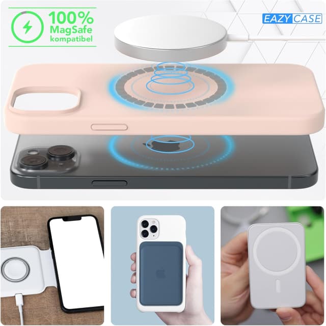 Detalle de EAZY CASE Silikonhülle für iPhone 15 Plus mit Qi Charging & Kameraschutz (Nude Rosa)