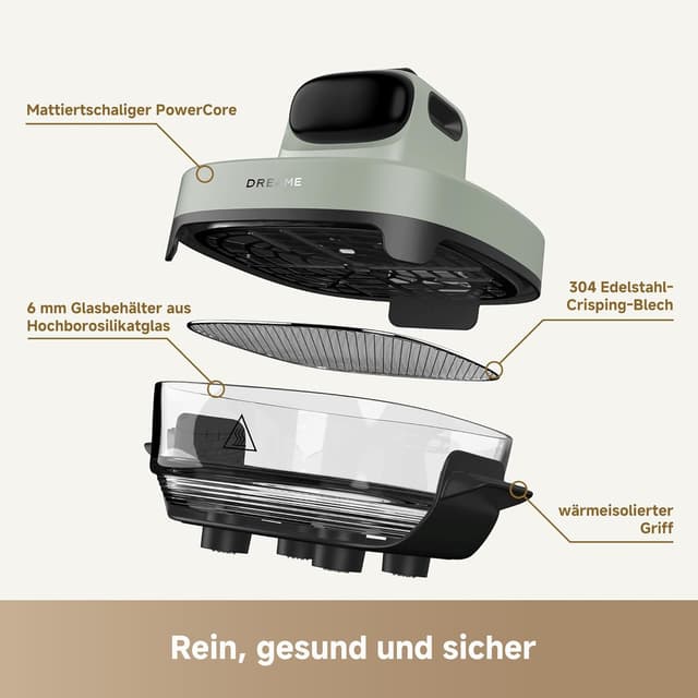Detalle de dreame Tasti AirFryer 5-in-1 tragbare Glas-Heißluftfritteuse mit 2 Behältern (2,5 L + 4,5 L)