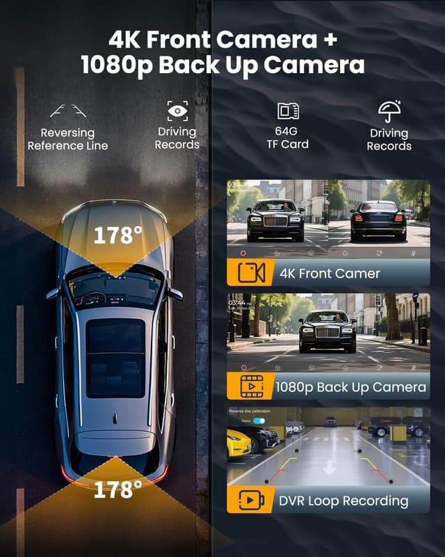 Detalle 2 de 11.5" Wireless CarPlay Screen (Portable) with 4K Dash Cam, 1080p Backup Camera, GPS & Voice Control