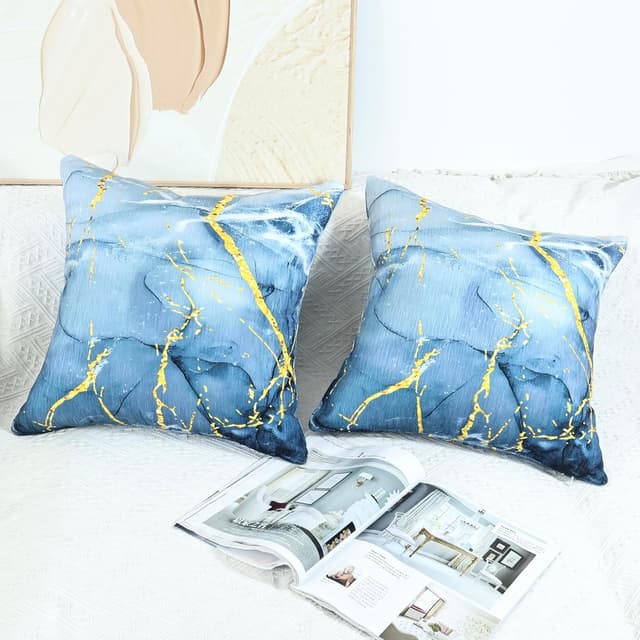 Detalle de OYIMUA 2er-Set Deko-Kissenbezüge 40x40 Blau aus Chenille (40 x 40 cm)