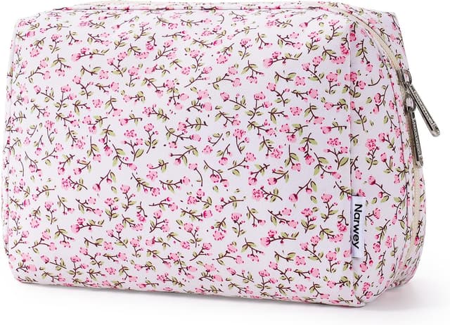 Detalle de Large Green Leaf Makeup Bag Zipper Pouch Travel Cosmetic Organiser (Large, 22x15x10 cm)