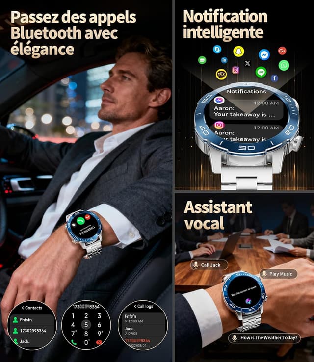 Detalle de SUNKTA Montre connectée homme AMOLED 1,43" : appels Bluetooth, santé et autonomie jusqu’à 30 jours