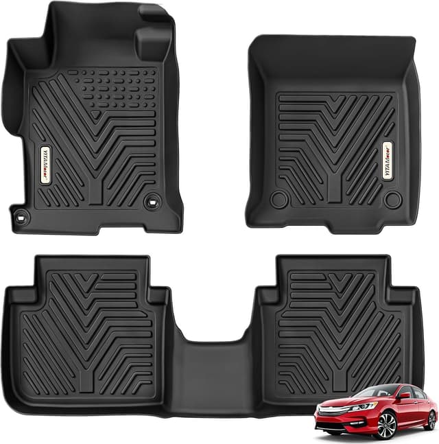 Detalle de YITAMOTOR All-Weather Floor Mats for 2013-2017 Honda Accord (Black) — Custom Fit 1st & 2nd Row