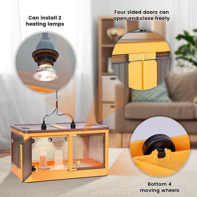 Thumbnail 6 de MOGOULUA Chicken Brooder Box 115L Large Foldable Chick Brooder with Heat Lamps, Thermometer & Accessories