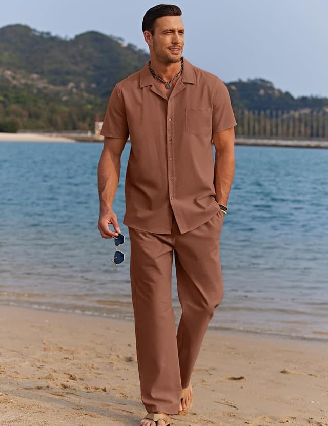 Detalle de COOFANDY Linen 2-Piece Beach Set 2PC