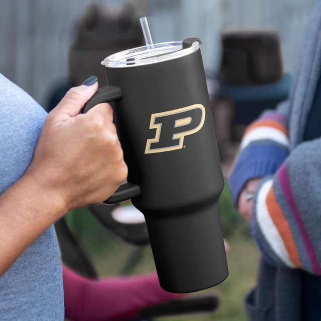 Detalle de Logo Brands NCAA 40 oz Tumbler with Handle and Straw Lid (Stainless Steel Insulated Travel Cup)