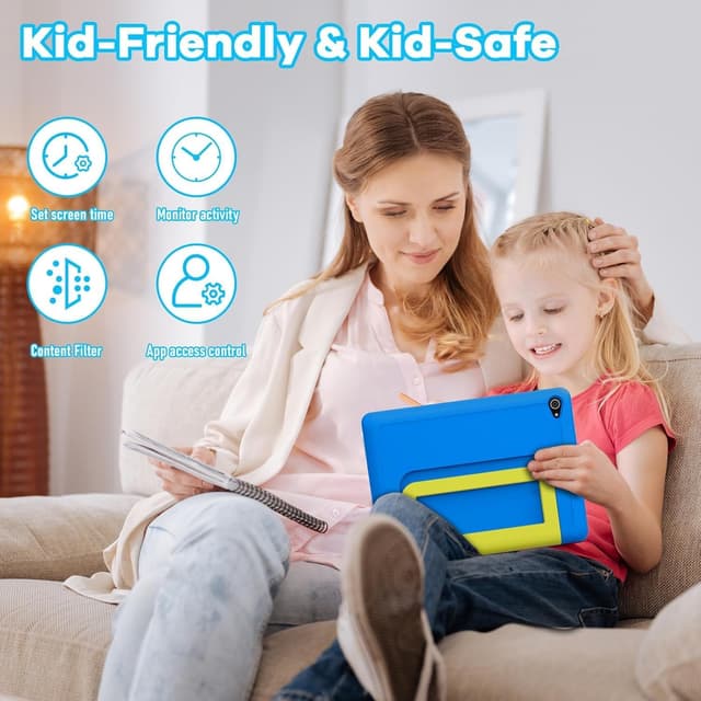Detalle de MUISOO 10 inch Kids Tablet (Android 14) with Octa Core, 8GB RAM and 64GB Storage, Blue