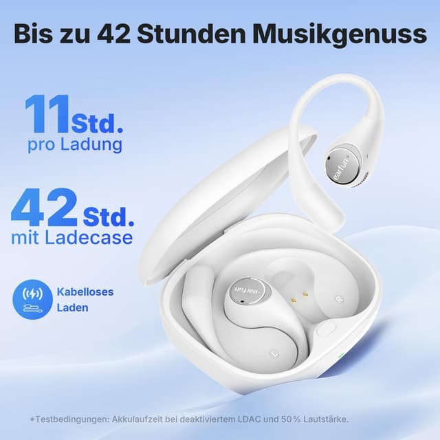 Detalle de EarFun OpenJump Bluetooth Open-Ear Kopfhörer mit LDAC, Hi-Res Audio, Theatermodus & 42 Std. Akku (IPX7)