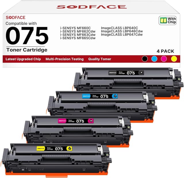 Detalle de SODFACE 075/075H Toner 4er-Set kompatibel für Canon i-SENSYS LBP647Cdw & MF662Cdw