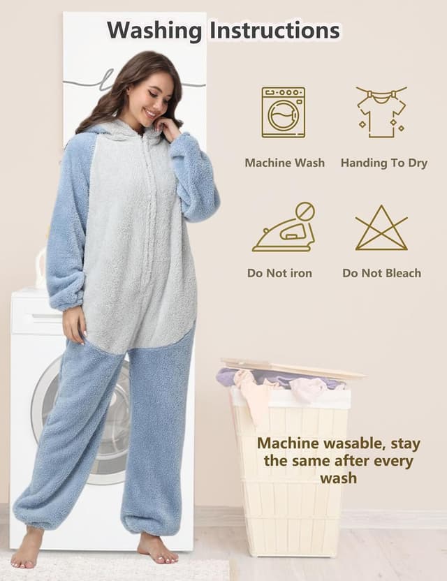 Detalle 2 de chuangminghangqi einteiliger Schlafanzug Unisex mit Kapuze & Reißverschluss – Winterfleece Onesie im Tierdesign