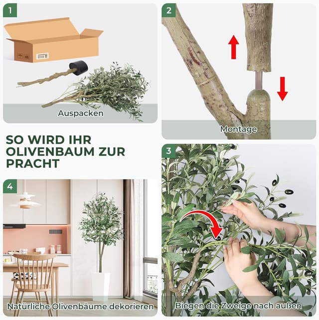 Detalle 2 de YOLEO Künstlicher Olivenbaum (Typ 2) – ca. 150 cm, Deko-Baum für Wohnzimmer, Büro & Schlafzimmer