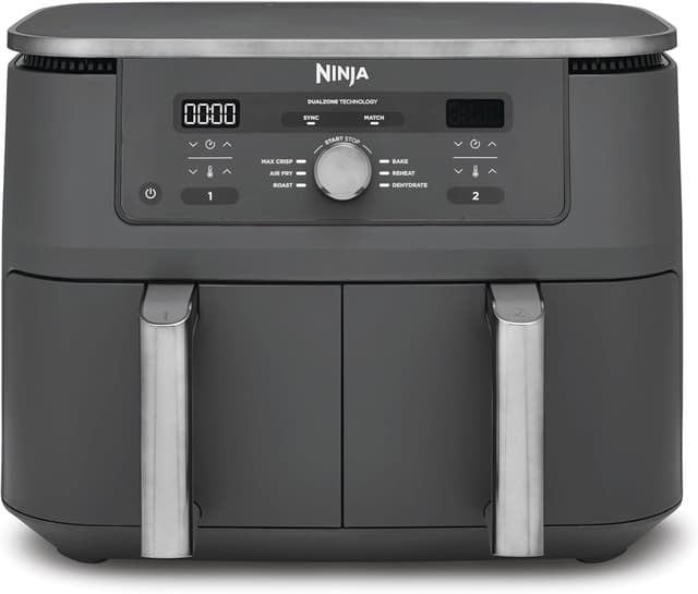 Detalle de Ninja Dual Zone Digital Air Fryer DZ400EU – 2 Schubladen, 6-in-1 Heißluftfritteuse, 9,5 L, Metallic Grau