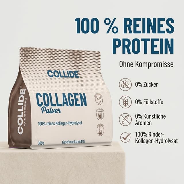 Detalle de COLLIDE Collagen Pulver (geschmacksneutral) – 100% Kollagen-Hydrolysat, zuckerfrei, leicht löslich, 300 g