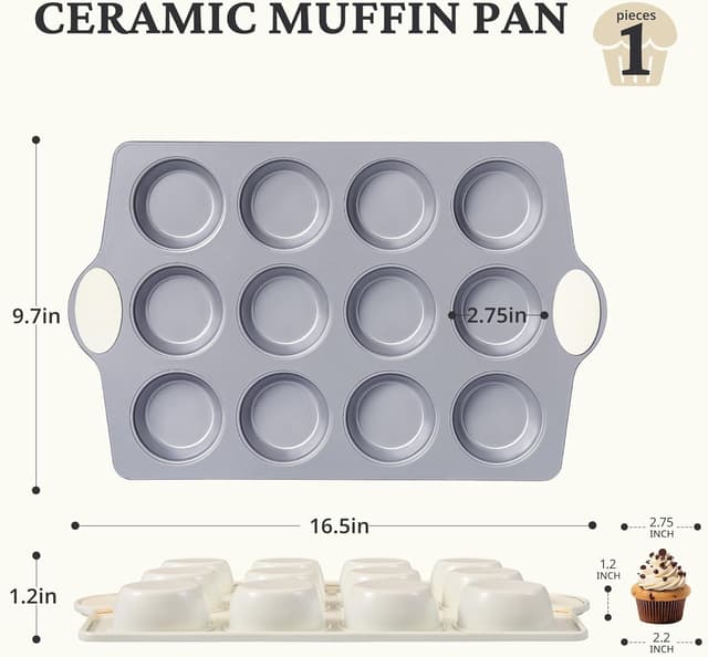 Thumbnail 6 de BRONYPRO 12-Cup Nonstick Ceramic Muffin Pan & Cupcake Tin (Cream White) — Oven-Safe, Non-Toxic Coating