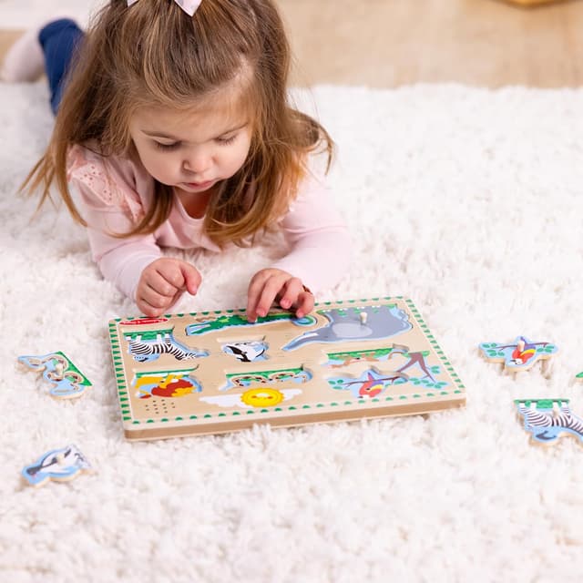 Detalle de Melissa & Doug Puzzle Sonore Animaux Zoo 8 pièces en bois FSC (dès 2 ans)