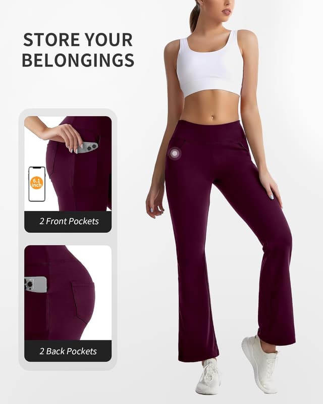 Detalle de CAMBIVO Ladies Stretch Bootleg Trousers – bootcut yoga pants with pockets and elasticated waist