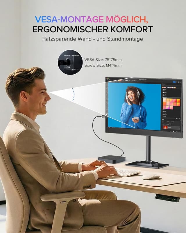 Detalle de Newsoul Portable Monitor 15,6 Zoll (1920×1080, IPS) – USB-C & HDMI, VESA-kompatibel