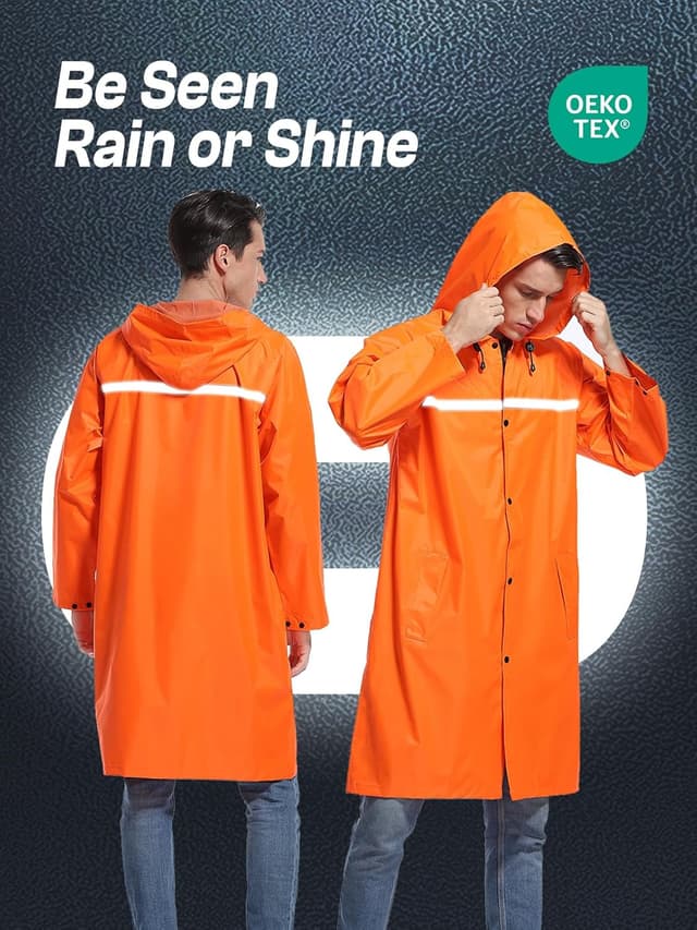 Detalle de Men’s Long Hooded Safety Rain Jacket Waterproof Raincoat Poncho