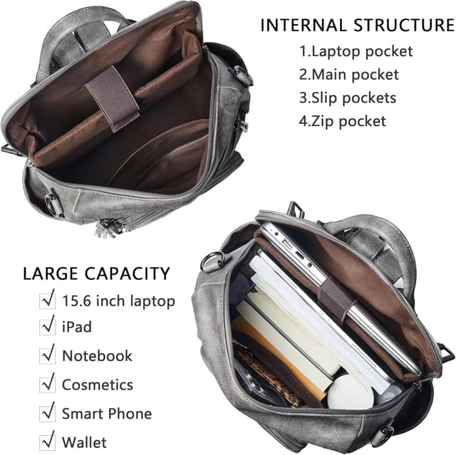 Detalle 2 de Shrrie sac à dos en cuir vegan imperméable pour ordinateur portable 15,6 pouces (femme)