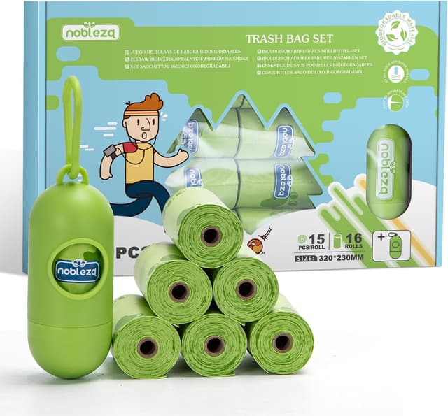 Detalle de Sacs à crottes pour chien Nobleza (240 pièces) avec 1 distributeur, extra épais, étanches et inodores