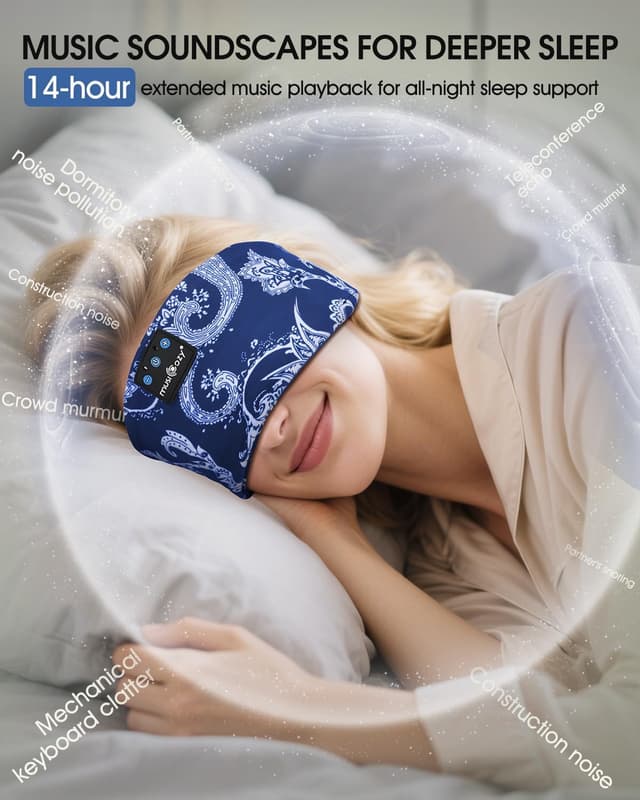 Detalle de MUSICOZY Casque de sommeil Bluetooth 5.4 ultra léger (son Hi‑Fi), 14 h d’autonomie