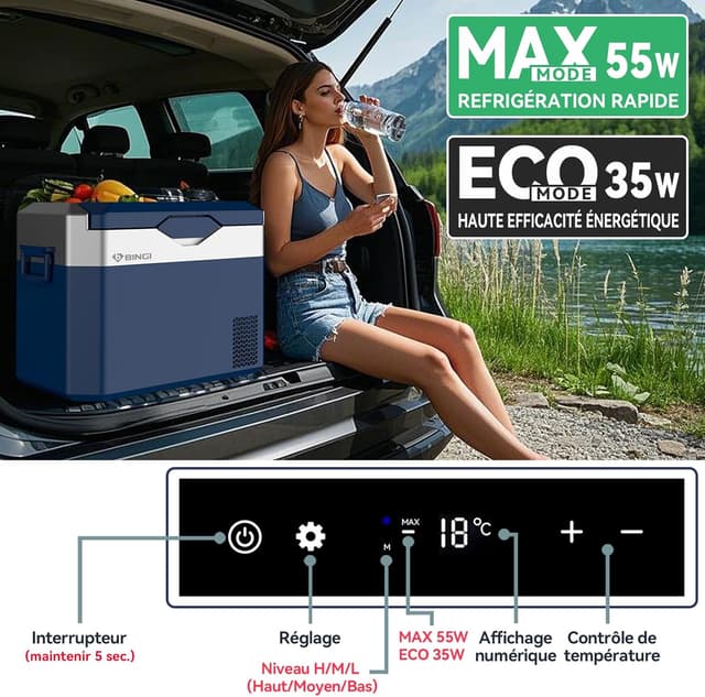 Detalle de BINGI Frigorifero Portatile 30L con compressore -18°C a +15°C, 12V/24V/220V per camper e viaggi