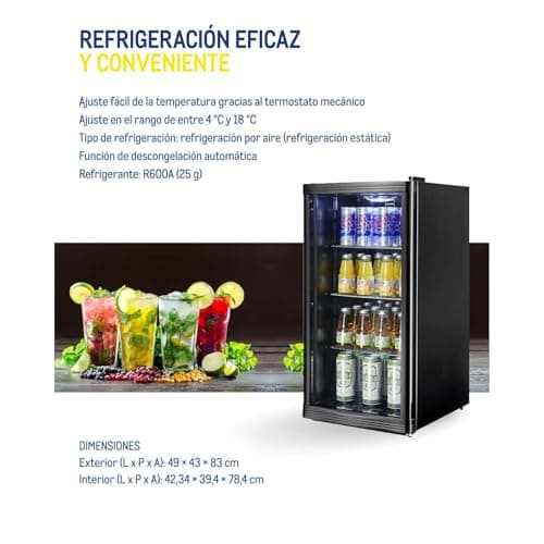 Detalle de METRO Professional Mini Frigorífico GPC 1088 de 88 L con puerta de cristal negra