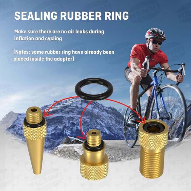 Detalle 2 de HENMI Fahrradventil Adapter Set für Autoventil, französisches Ventil & Dunlop – mit Sortierbox