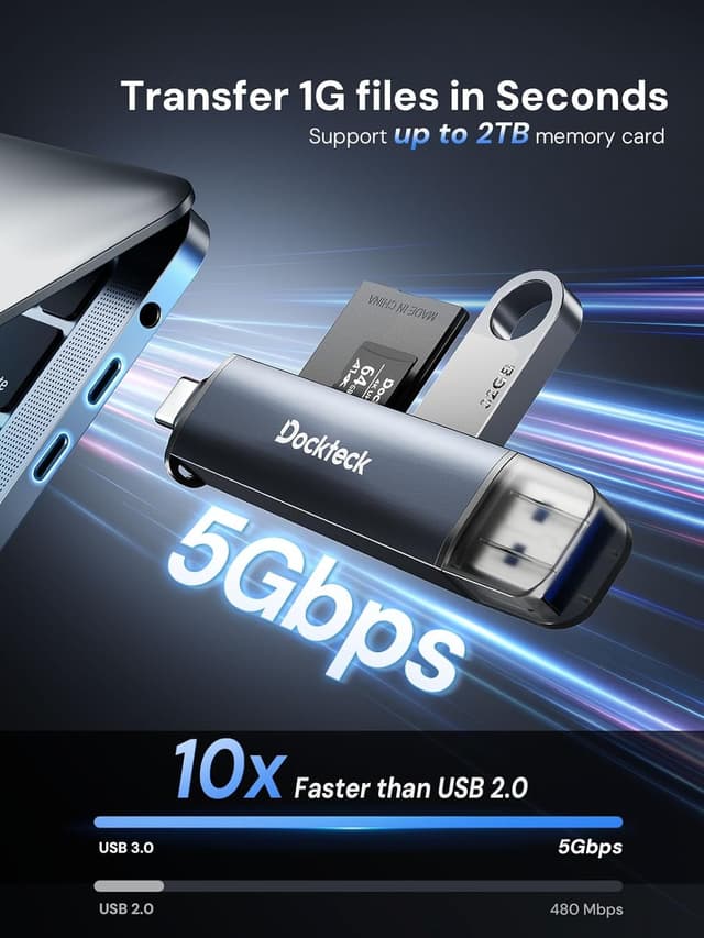 Detalle de Dockteck USB 3.0 Kartenleser 2-in-1 für SD & MicroSD mit OTG (UHS-I)