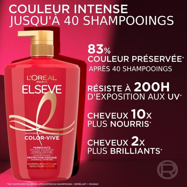 Detalle de L’Oréal Paris Elseve Color-Vive Shampooing Soin Protection Couleur (1 L) — protection couleur jusqu’à 10 semaines