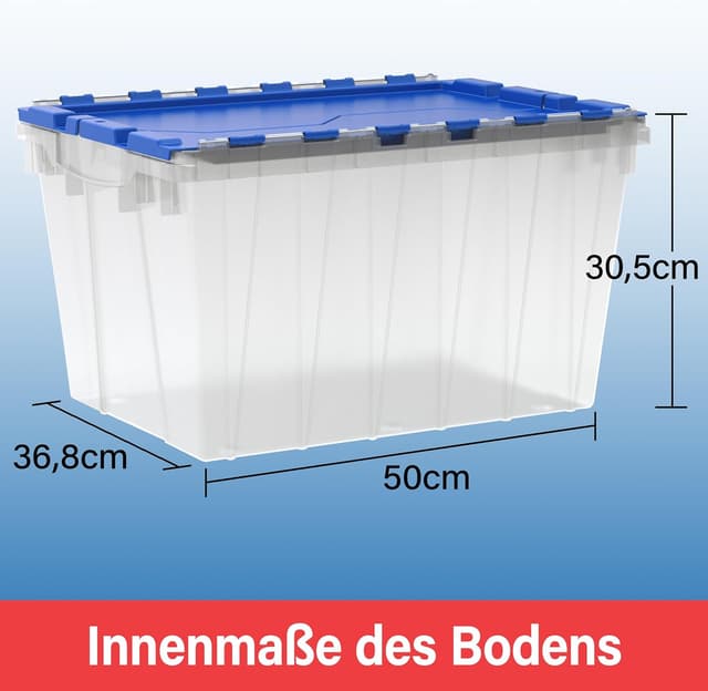 Detalle 2 de Akro-Mils Storage Box 12 Gallon (klar/blau) mit durchgehenden Scharnieren