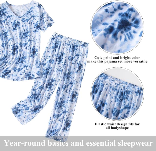 Detalle 1 de PNAEONG Women Pajama Set 2-Piece Capri Sleepwear