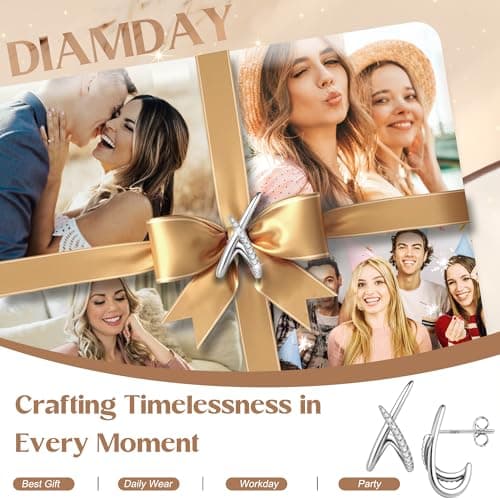 Detalle de Diamday pendientes minimalistas mujer en plata de ley 925 (circonitas) con forma “X” e hipoalergénicos