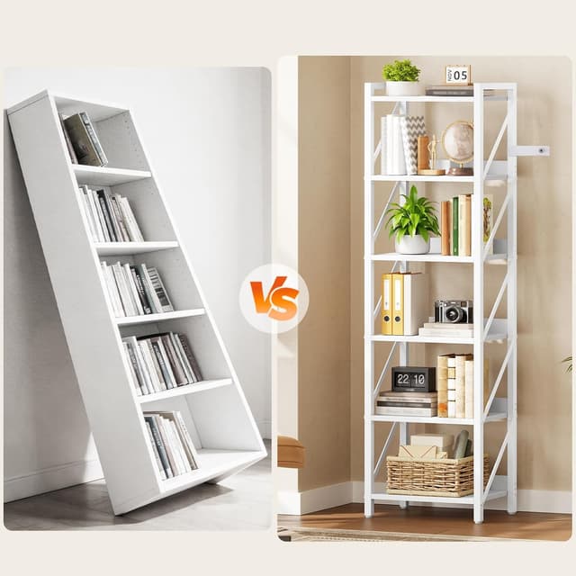 Detalle de HOOBRO scaffale angolare a 5 ripiani EWW73SJ01 in metallo e truciolato, libreria moderna da muro (bianco)