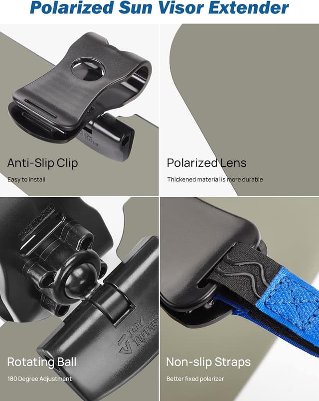 Detalle 2 de JOYTUTUS Sun Visor Extender for Pickup Trucks (2-Pack) — Polarized UV400 Anti-Glare Shield