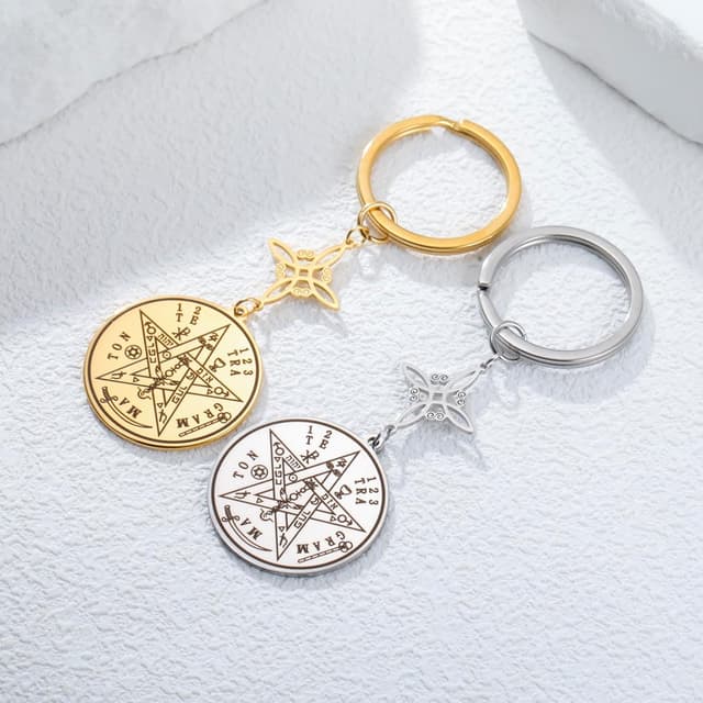 Thumbnail 6 de Dreamtimes Hexen-Knoten & Tetragrammaton-Pentagramm Schlüsselanhänger aus Edelstahl – mystisches Symbol für Taschen und Autoschlüssel