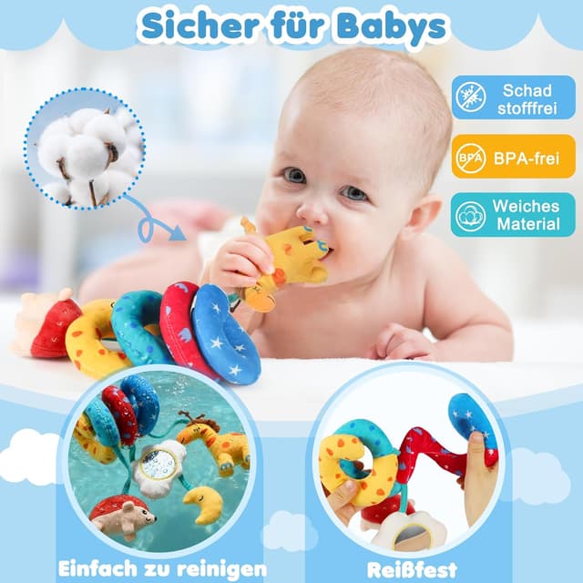 Detalle de URMYWO Kinderwagen-Spielzeug: Baby Activity Spirale mit Spiegel für Bett, Autositz & Babyschale