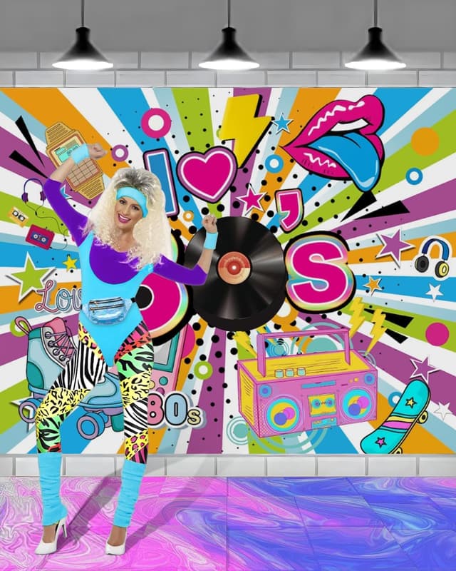 Detalle de BIQIQI 80s Costume Accessories Set (swimwear, leggings, leg warmers, headband & more) for girls and women