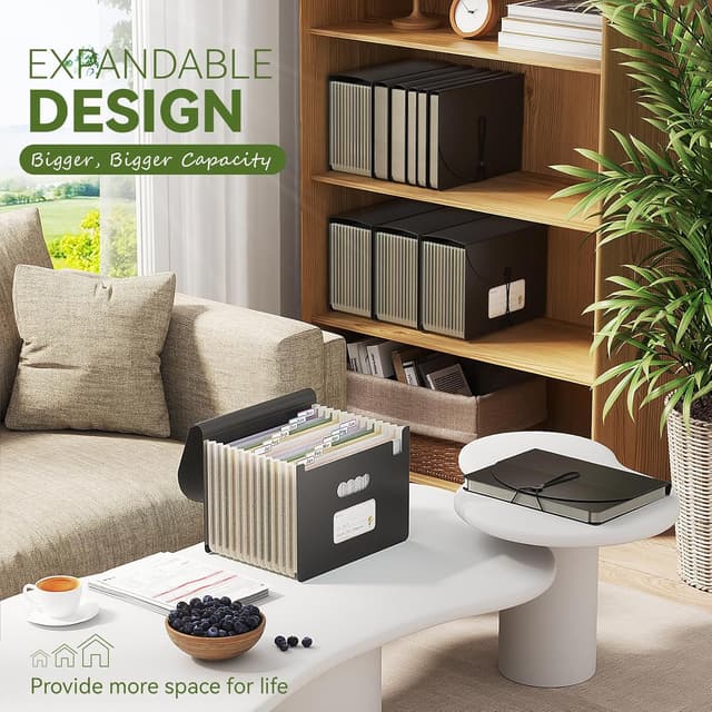 Detalle 2 de EcoStash Accordion File Organiser (12 Pockets) – Wheat Straw expanding file for A4/Letter, natural black