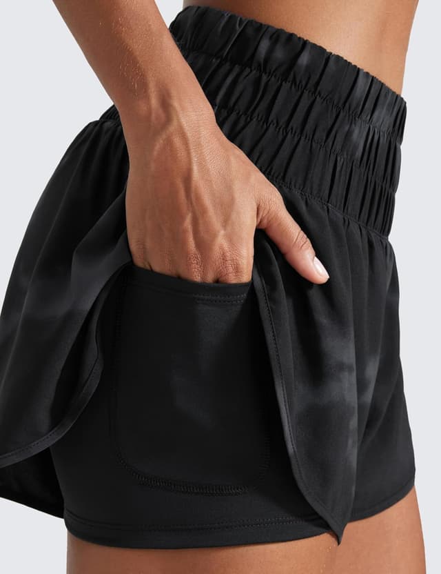 Detalle 2 de CRZ YOGA pantaloncini 2 in 1 da corsa donna a vita alta con tasca