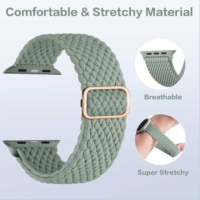 Detalle de CeMiKa braided stretch elastic Apple Watch strap (Green) compatible with 42mm/41mm/40mm/38mm