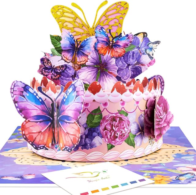 Detalle de Magic Arts 3D Pop Up Birthday Card for Women – Multi-tier cake with butterflies & flowers