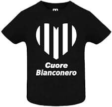 Detalle de T-shirt in cotone per tifosi di calcio con cuore bianconero e bottoncini metallici (neonato, nero, 6 mesi)