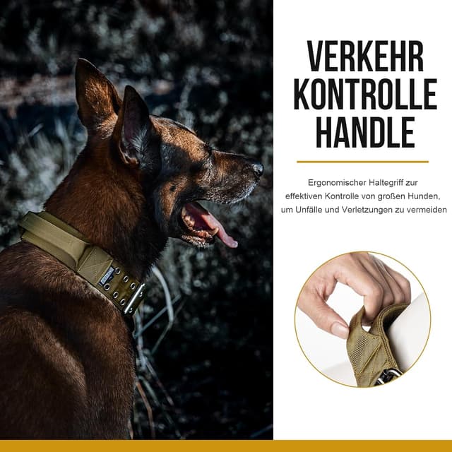 Thumbnail 6 de OneTigris Collier pour chien en nylon large L avec poignée et patch pour grands chiens, marron (5 cm)