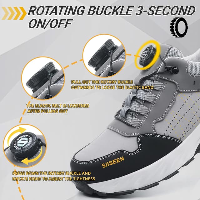 Detalle de Stillithou Safety Trainers steel toe cap work shoes with swivel buckle laces